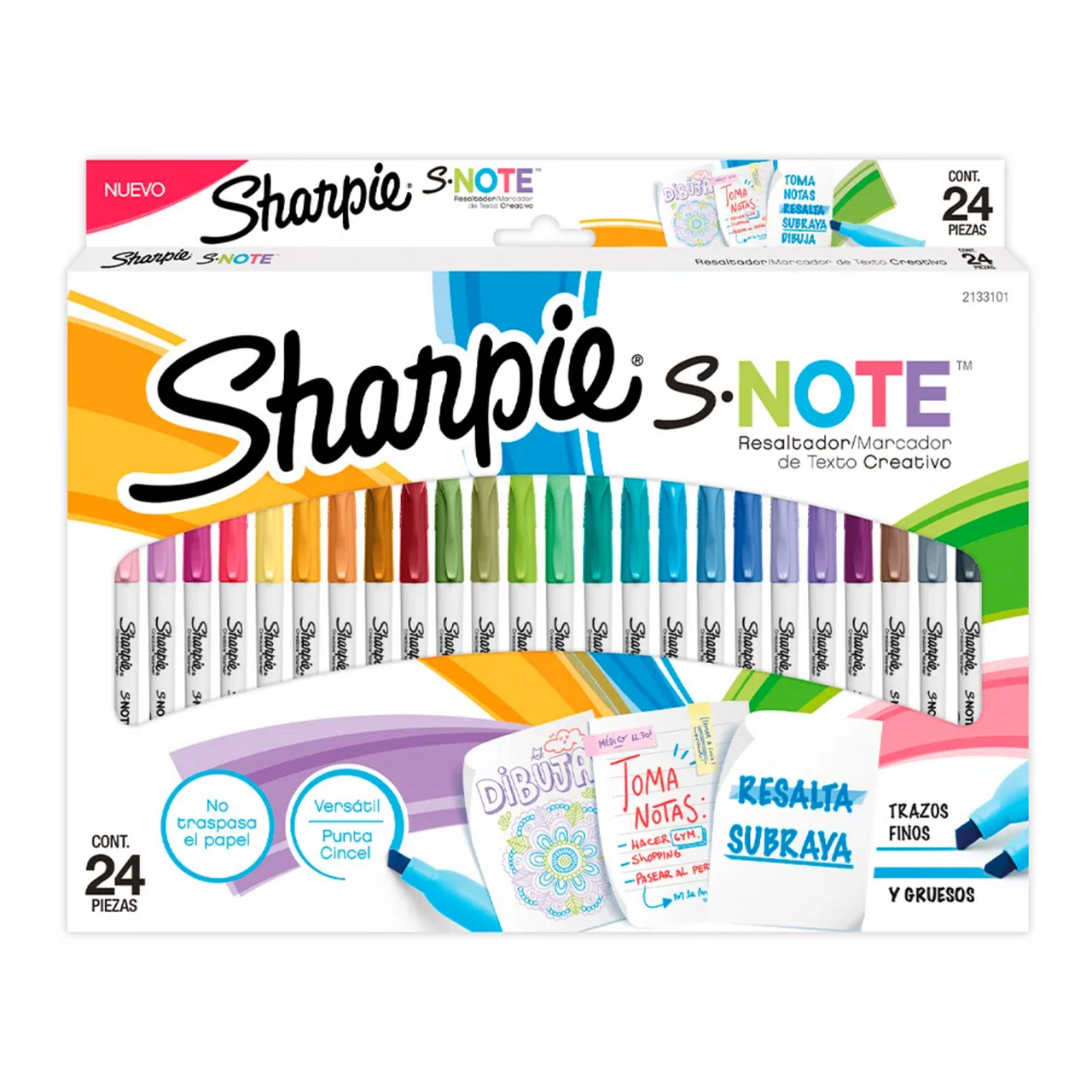Set 24 Destacadores Sharpie S-Note Punta Cincel Pastel