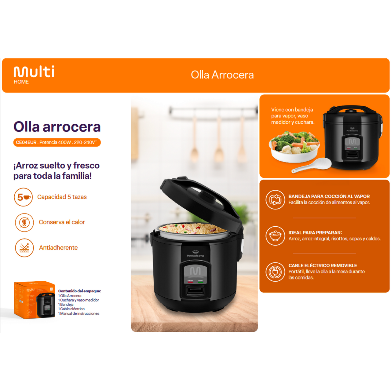 Arrocera Electrica Multilaser 5 Tazas Mantiene Calor CE04
