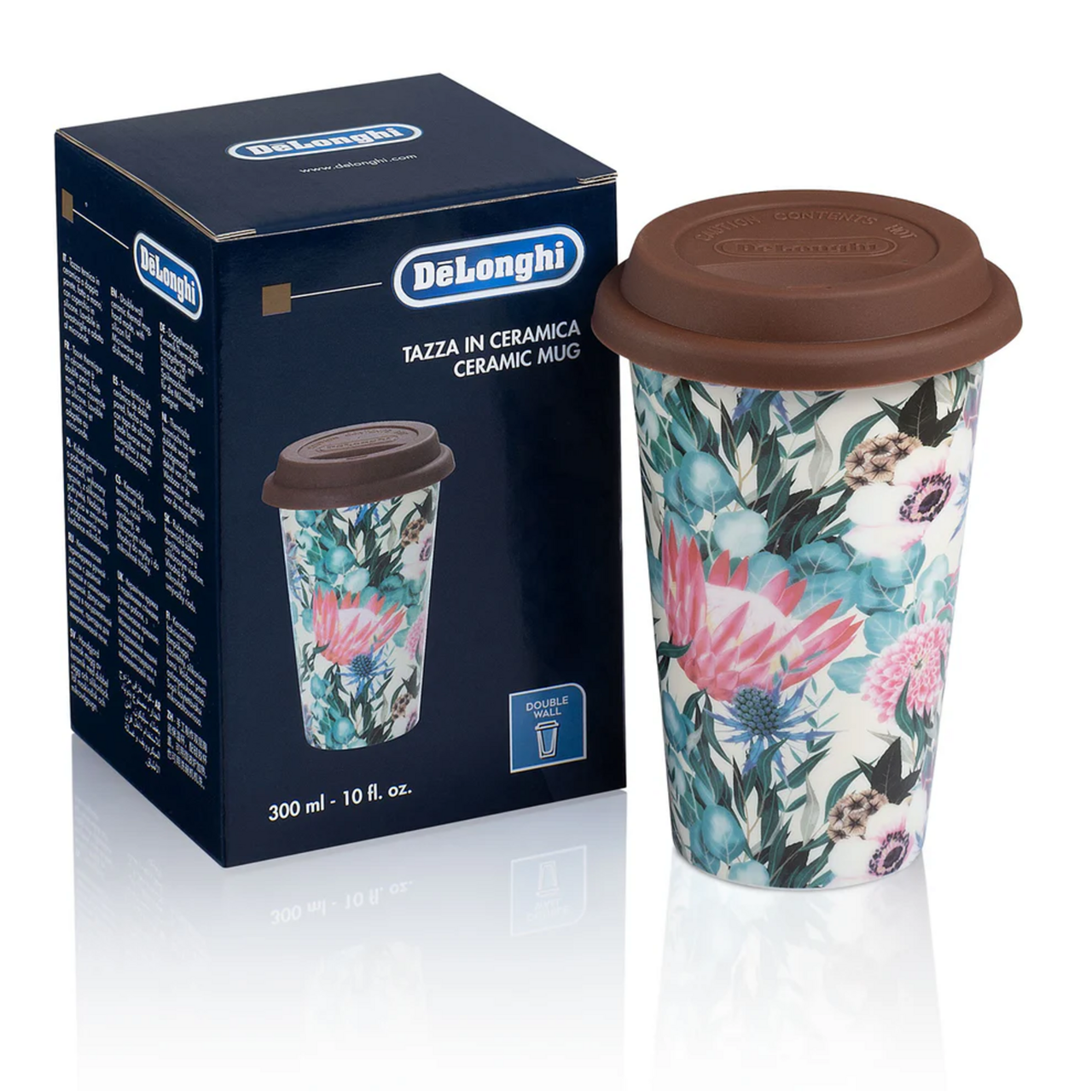 Mug Taza Ceramica Doble Pared DeLonghi Flores 300 ml