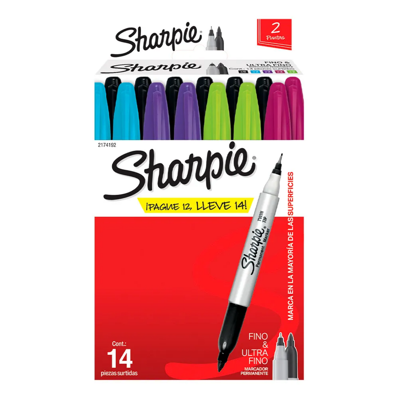 Marcadores Dobles Sharpie 2 Puntas 14 Unidades 5 Colores