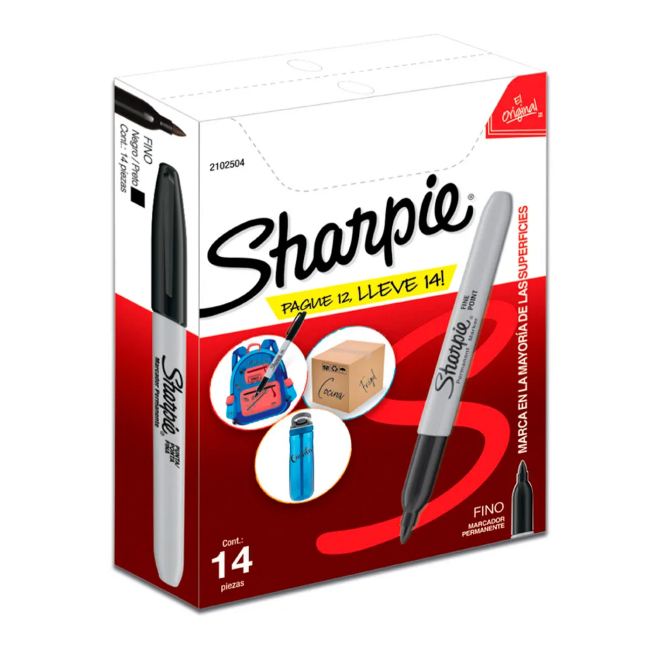 Marcador Permanente Sharpie Punta Fina Negro Caja X12+2