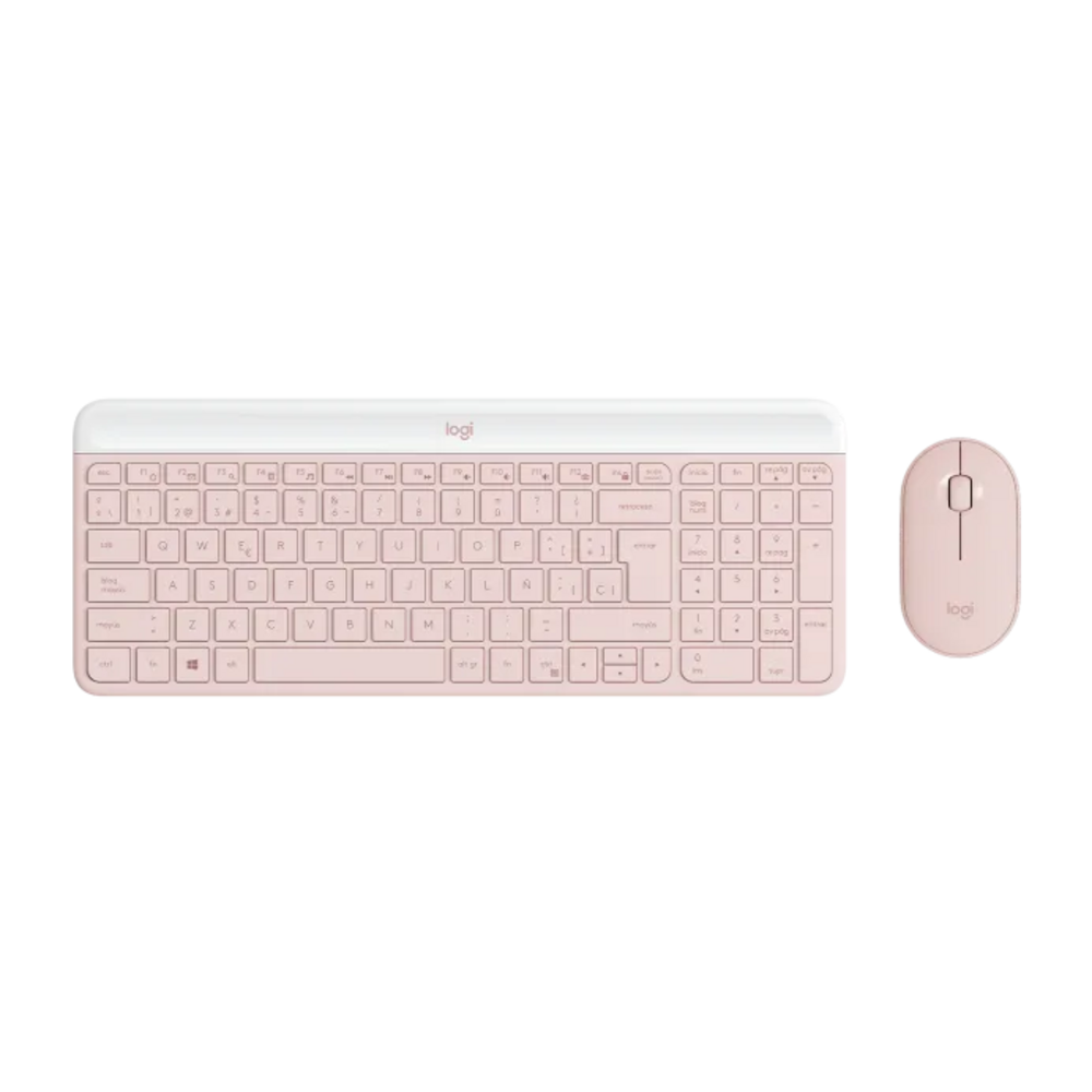 Kit Teclado Mouse Logitech Inalam Ultradelgado MK470 Rosa