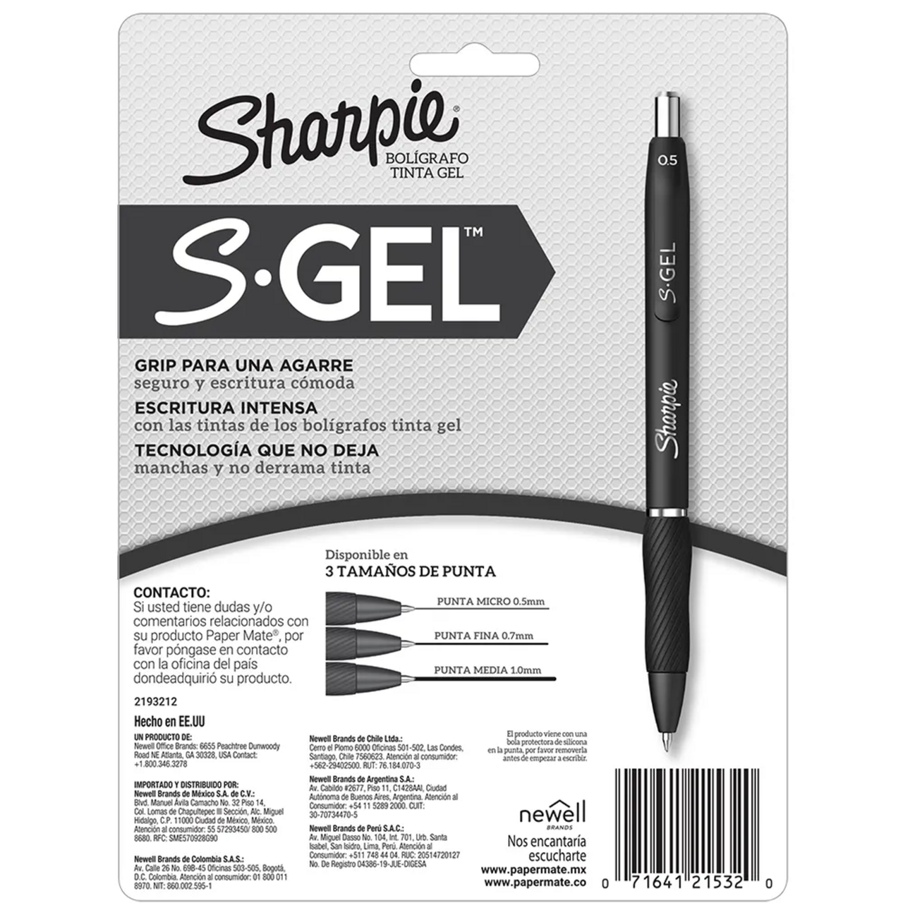 Set Sharpie 8 Boligrafo S Gel 5 Colores Neg-Ro-Az-Mor-Ve