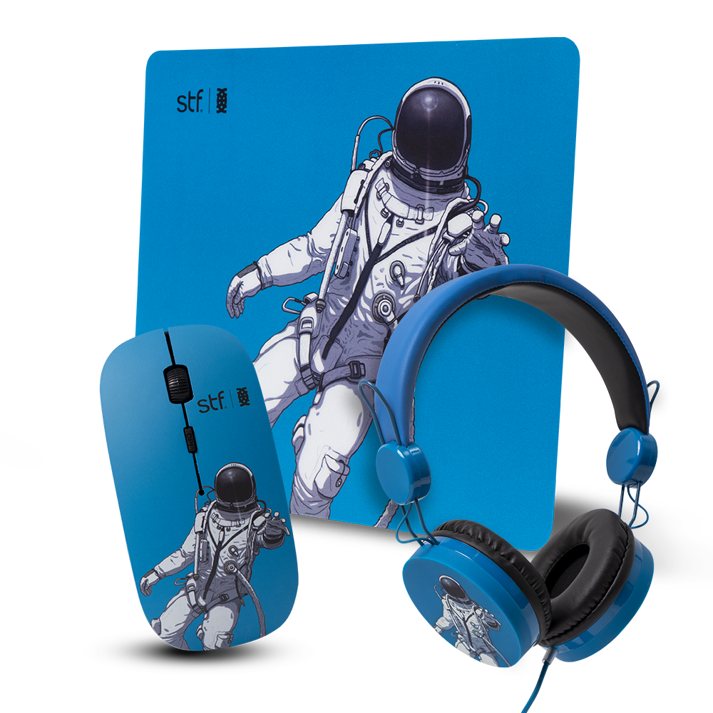 Pack 3 En 1 STF  Mouse Audifono Mouse Pad Astronauta