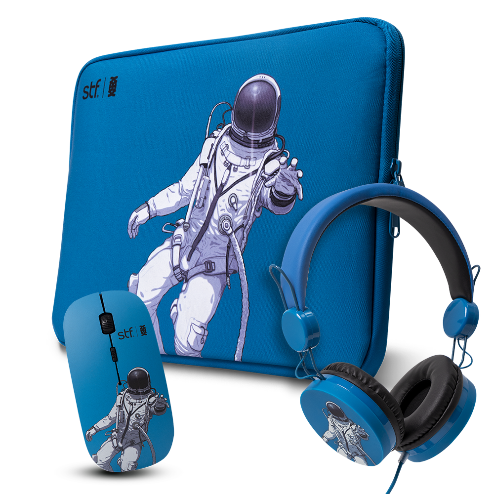 Pack  3 En 1 STF Funda 14 Audifono Mouse Astronauta